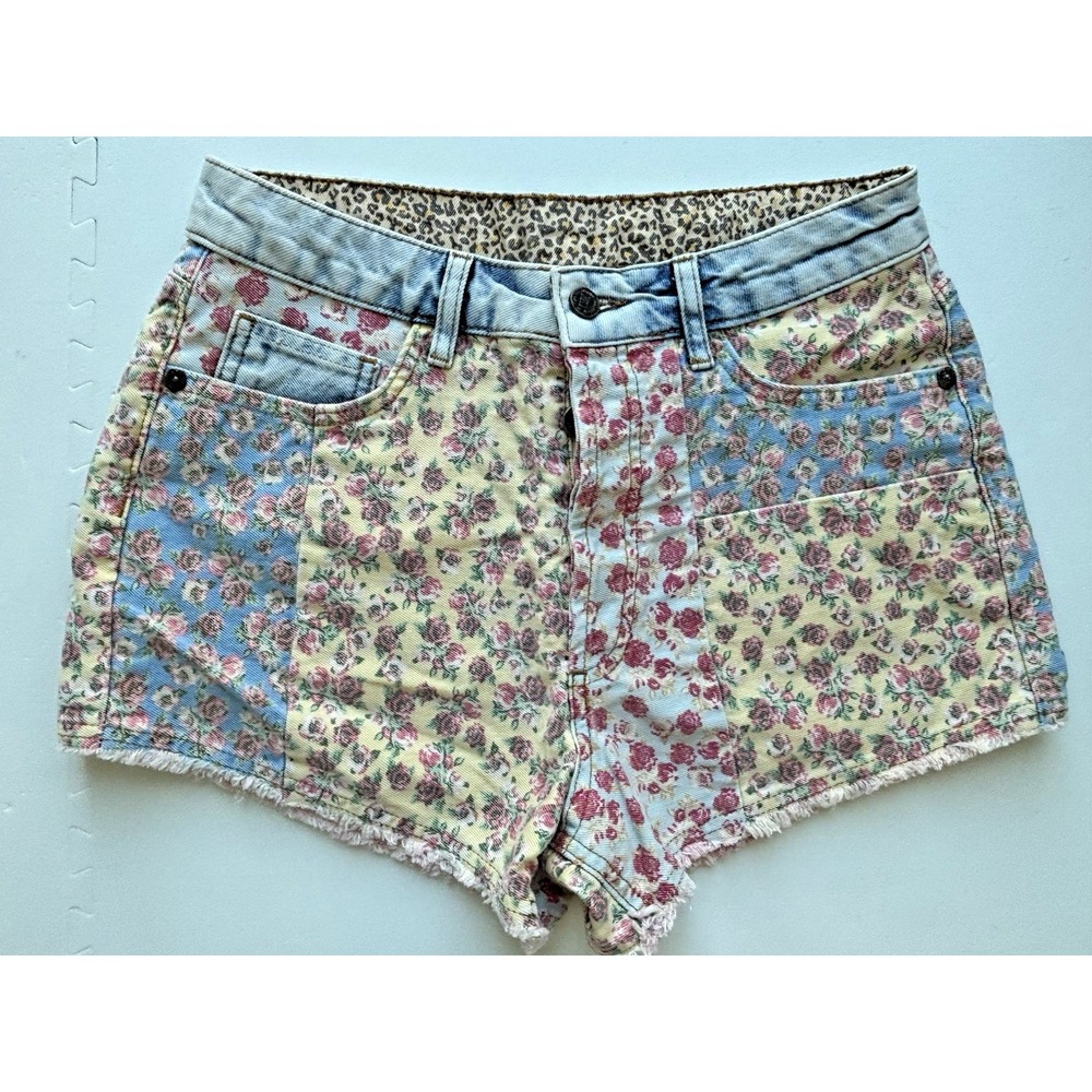 Anthropologie FARM RIO Shorts Denim Jean Patchwork Floral Boho Festival -Size 28